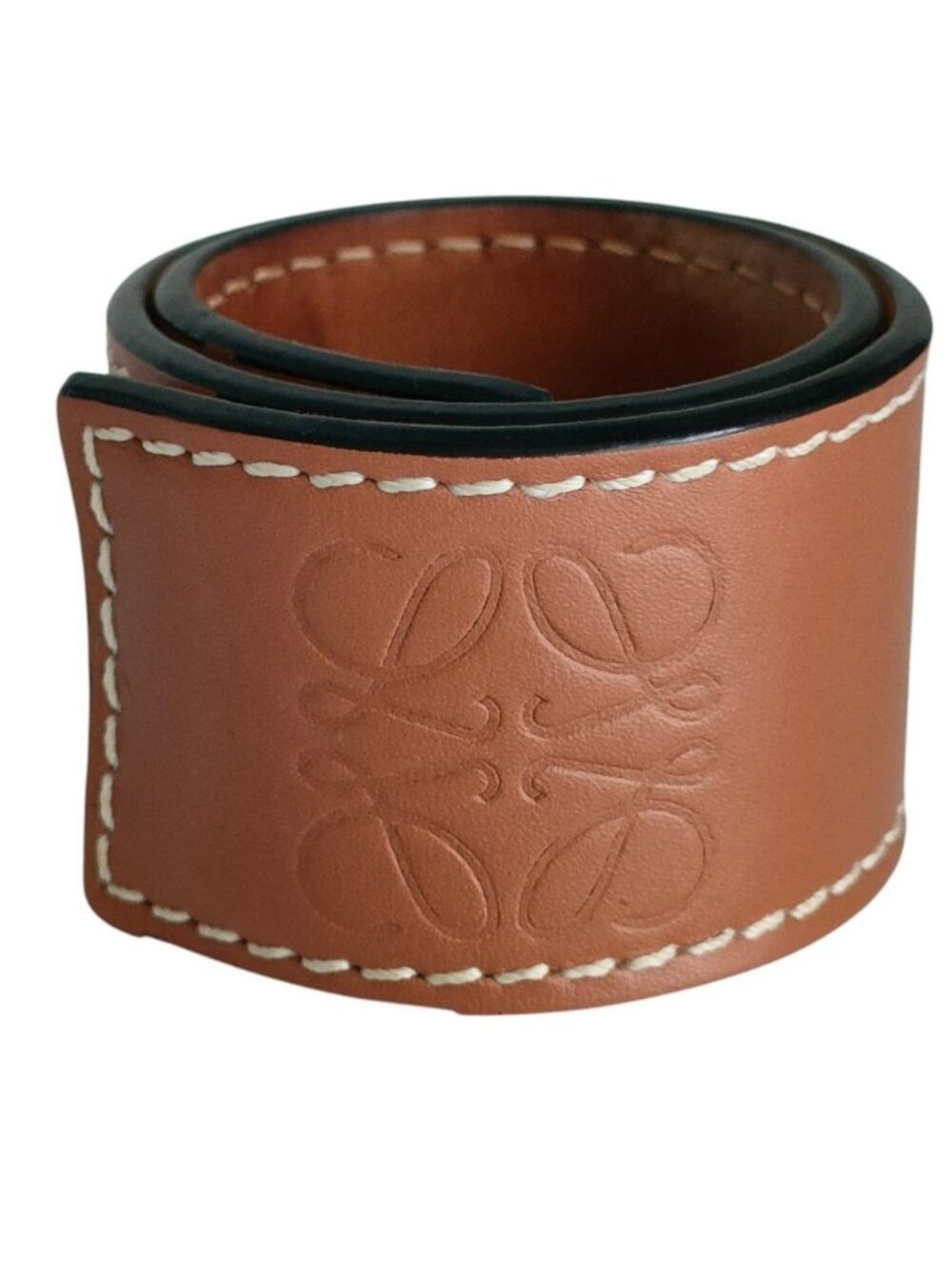 Loewe Anagram Embossed Logo Small Slap Bracelet Small Leather Bangle Brown